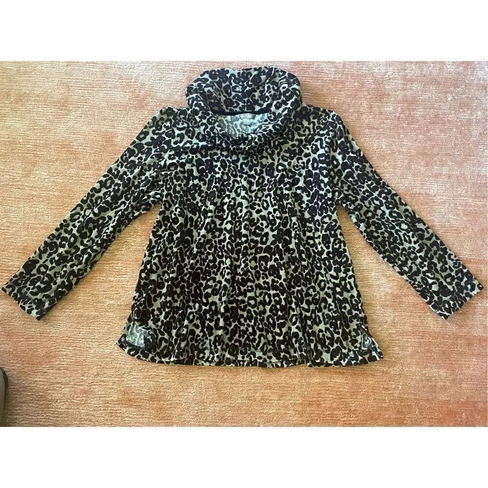 WHITE STAG Leopard print Long Sleeve Velor Tunic 2X